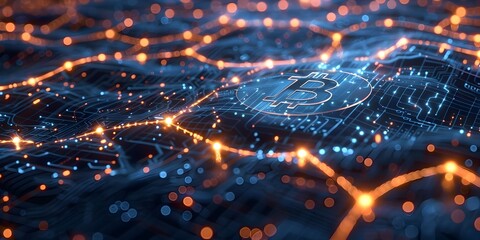 Poster - glowing interconnected nodes depicting the bitcoin blockchain s lightning network for rapid defi tra