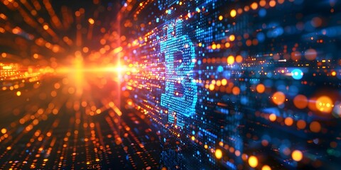 Poster - rapid bitcoin blockchain transactions network visualized in dynamic digital fusion