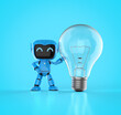 Personal assistant robot hold lightbulb for creativity concept