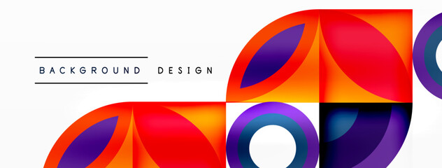 Aufkleber - A vibrant art piece featuring circles and squares in magenta and electric blue on a white background, creating a colorful pattern resembling a logo design