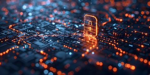 Poster - futuristic encryption software protecting sensitive corporate data