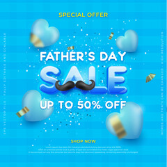 Wall Mural - Square banner father's day sale with many blue hearts