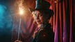 © Summit Art Creations - The picture of the smart magician doing the trick with the magic wand in the hand, the wizard is doing entertaining in the circus, the performer is performing the magic show for entertainment. AIG43.