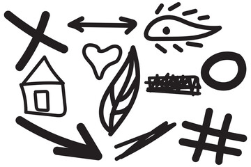 Wall Mural - sketch line arrow element, star, heart shape on chalkboard background. hand drawn doodle sketch styl