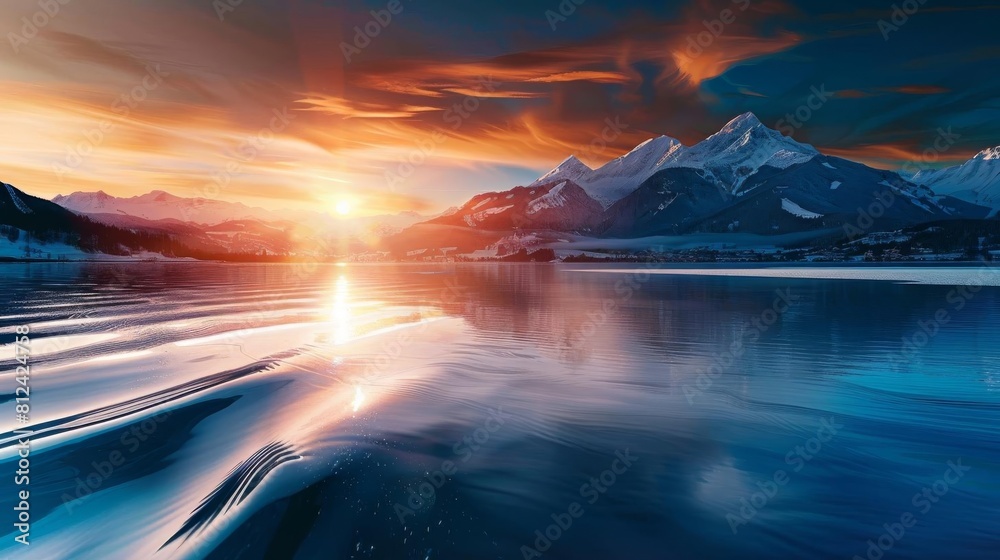 Water drop impacting a serene lake flat design front view, tranquility ...