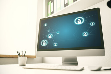Poster - Social network concept on modern laptop screen. 3D Rendering