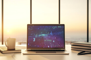 Poster - Creative scientific formula hologram on modern laptop monitor, research concept. 3D Rendering
