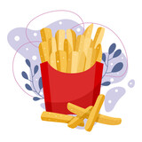 Fototapeta Dinusie - French Fries element. Vector illustration with food theme. Editable vector element.
