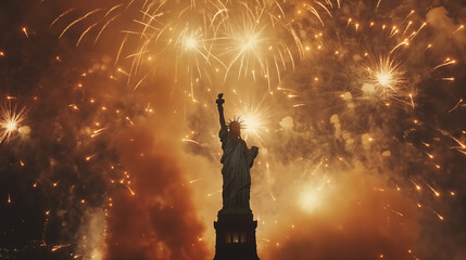 statue of liberty and fireworks