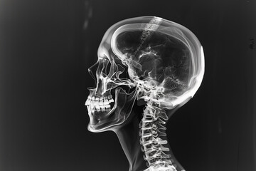 Aufkleber - A skull is shown in a black and white photo. The skull is shown in a very detailed manner, with the bones clearly visible. The photo has a very eerie and unsettling mood