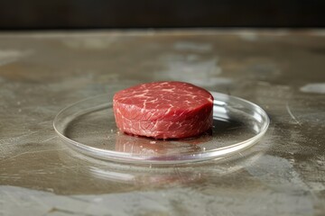 Wall Mural - A piece of meat is sitting on a clear plate
