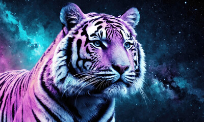 Fantasy Illustration of a wild animal tiger. Digital art style wallpaper background.