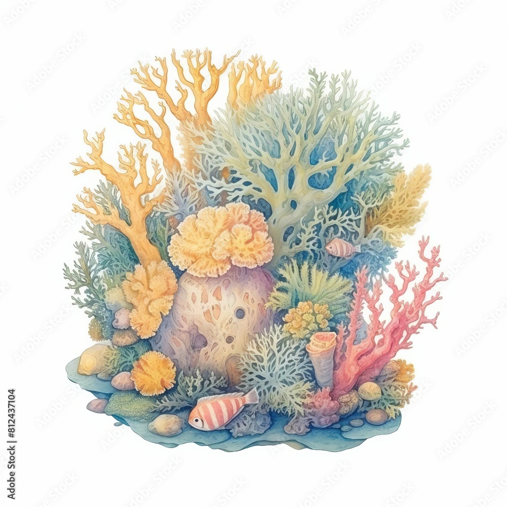 underwater illustration of coral reefs and marine life Stock ...