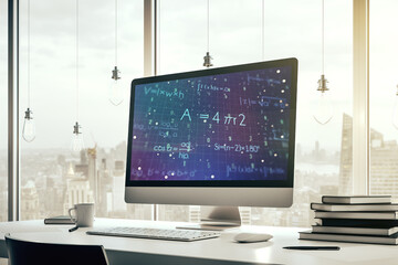 Poster - Modern computer monitor with creative scientific formula concept, research and development concept. 3D Rendering