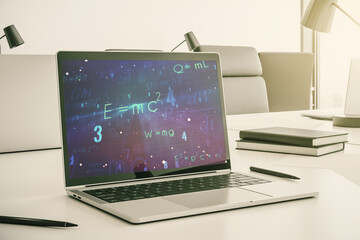 Poster - Modern computer monitor with creative scientific formula concept, research and development concept. 3D Rendering