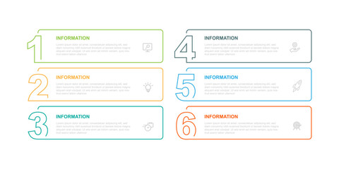 Wall Mural - design template infographic vector element with 6 step line square and number suitable for web prese