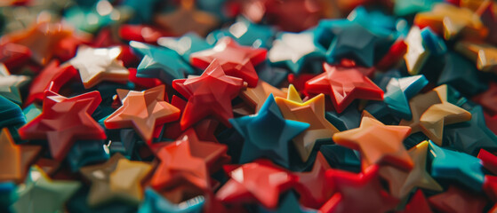 Wall Mural - colorful sea of plastic stars, a vivid and abstract macro texture.