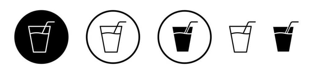 Refreshment Icons Set. Cold Beverage Symbol. Juice Glass Emblem. Soft Drink Representation.