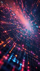 Poster - vivid 3d pixel grid, panoramic view, under neon lights, dynamic angle, digital cosmos theme