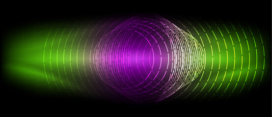 Aufkleber - A vibrant purple and green sound wave on a black background, resembling liquid in motion. The colors create a visually striking visual effect, with hints of magenta and violet