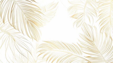 A palm tree with a white background featuring gold lines and leaves, website background, design template