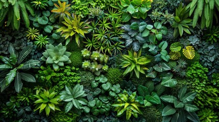 Tropical plants cut into green garden walls