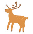 Cute brown deer in flat design. Adorable happy forest stag with antlers. Vector illustration isolated.