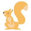 Cute squirrel in flat design. Happy forest rodent animal with big tail. Vector illustration isolated.