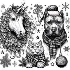 Wall Mural - Many animals include dogs cats unicorns with different designs art harmony used for printing card design illustrator.