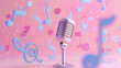 © Mutshino_Artwork - Pink vintage microphone surrounded by musical notes and festive confetti