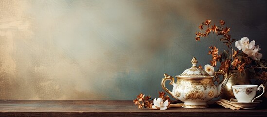 Poster - An elegant vintage tableware decor enhances a vintage frame with inviting copy space for text