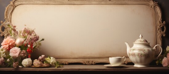 Poster - An elegant vintage tableware decor enhances a vintage frame with inviting copy space for text
