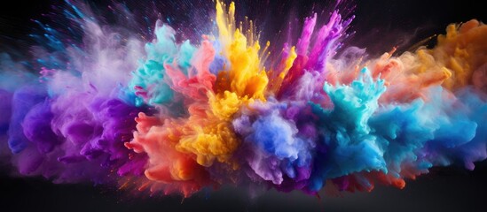 Poster - An explosive burst of colorful powder and glitter creates an abstract splattered background featuring a freeze frame image in motion. Creative banner. Copyspace image