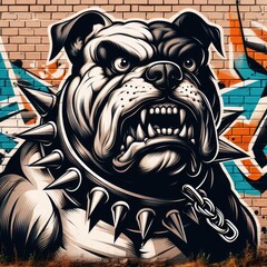 Wall Mural - A black and white drawing of a dog with spikes on its collar photo attractive has illustrative meaning illustrator.