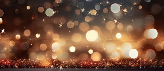 Poster - An exquisite holiday themed backdrop adorned with twinkling bokeh lights and star patterns providing a textured and sophisticated ambiance Copy space image