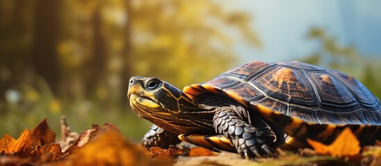 Wall Mural - An image with copy space featuring a box turtle