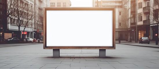 Leinwandbilder - An empty advertising space with a copy space image is placed on a wooden stand outside in the street