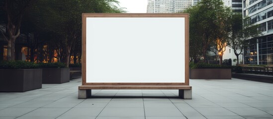 Leinwandbilder - An empty advertising space with a copy space image is placed on a wooden stand outside in the street