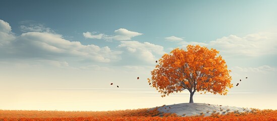 Poster - An autumn landscape with an orange tree is depicted in the image with ample space for writing or graphics