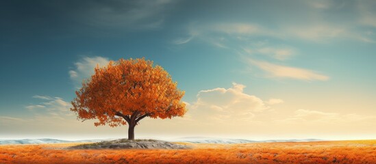 Poster - An autumn landscape with an orange tree is depicted in the image with ample space for writing or graphics