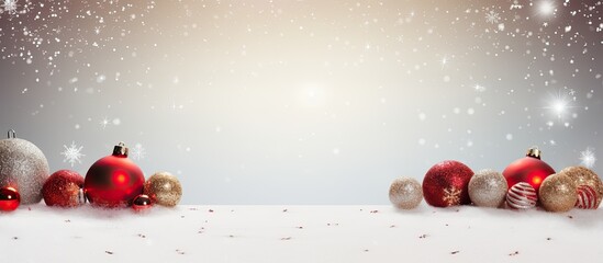 Fototapete - An image with a festive Christmas theme featuring a backdrop with ample empty white space to add text or other elements