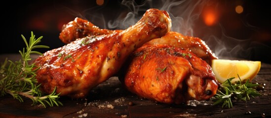 Sticker - Barbecued chicken legs with copy space image