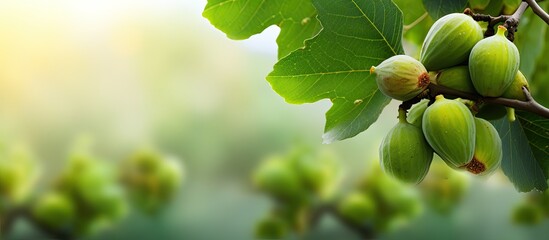 Poster - A blurred background provides copy space for an image of a branch adorned with fresh green figs