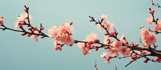 Fototapete - Peach branches in full bloom with ample copy space image