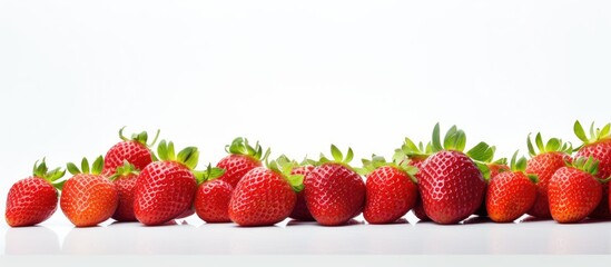 Poster - A vibrant bunch of freshly picked strawberries arranged on a blank white backdrop with ample space for copy or writing