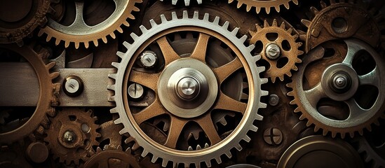 Aufkleber - Close up of intricate worn gears in an antique mechanism perfect for a copy space image