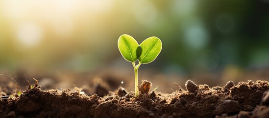 Poster - A close up of a sprouting plant with the soil Copy space image representing the concept of combining nature conservation and agriculture through planting beet seedlings in the ground