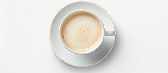 Sticker - A cup of coffee with creamer and sugar on a white background perfect for copy space image