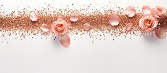 Fototapete - Decorate with a beautiful rose gold glitter on a white background for a captivating copy space image