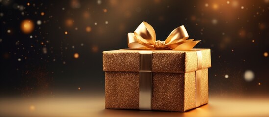 Aufkleber - A golden gift box designed for a Merry Christmas and Happy New Year concept with the intention of providing a textured background for copy space images